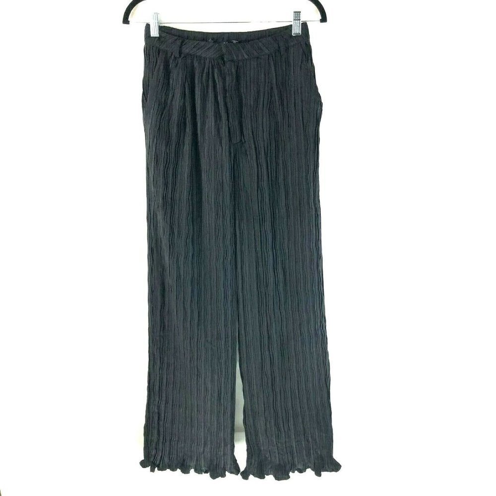 NastyGal Collection Womens Pants Crinkled Pockets Wide Leg Black Size 8